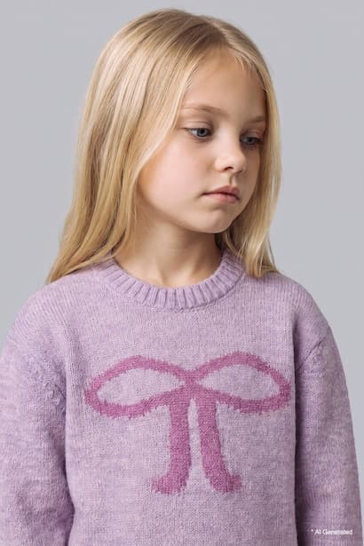 Baby Girl Crew Neck Knit Bow Detail Pullover (٣)