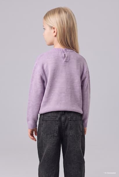 Baby Girl Crew Neck Knit Bow Detail Pullover (٤)
