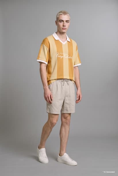Boxy Fit Short Sleeve Striped Print Polo T-Shirt