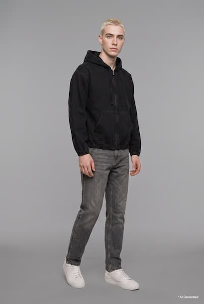 Oversize Fit Hooded Denim Zip-Up Jacket