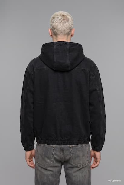 Oversize Fit Hooded Denim Zip-Up Jacket (٤)