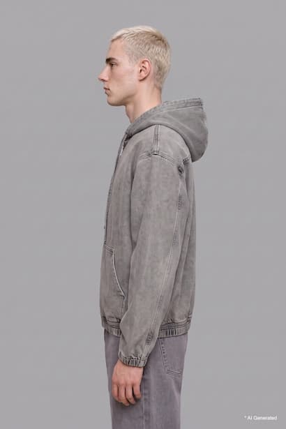 Oversize Fit 100% Cotton Hooded Zip-Up Jacket Denim  Jacket (٣)