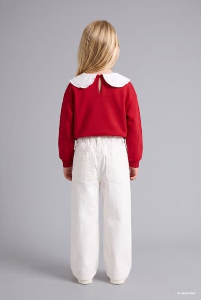 Baby Girl 100% Cotton Embroidered Bow Regular Fit Gabardine Trousers (٣)
