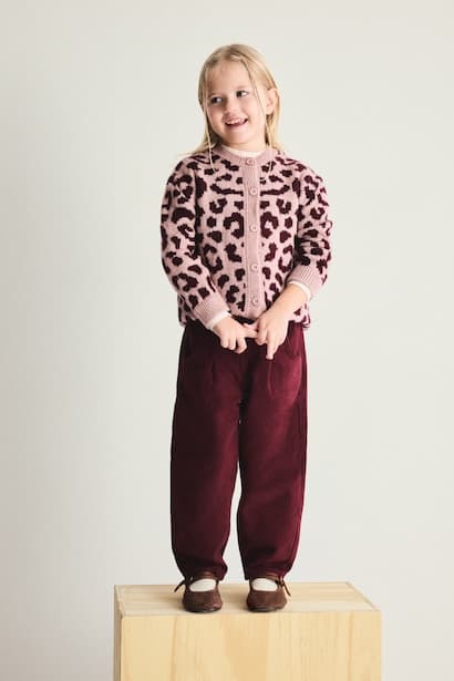 Baby Girl Basic Leopard Print Crew Neck Knit Cardigan (2)