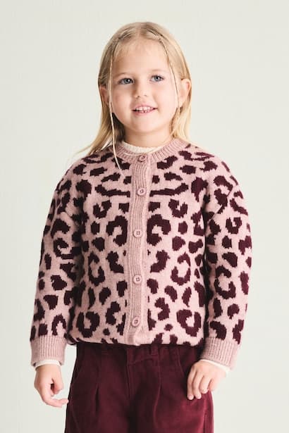 Baby Girl Basic Leopard Print Crew Neck Knit Cardigan (3)