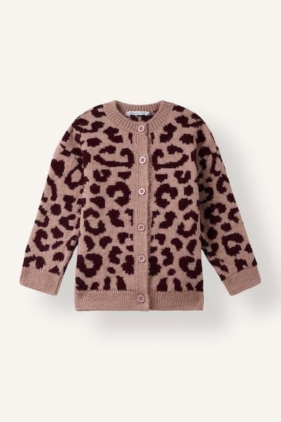 Baby Girl Basic Leopard Print Crew Neck Knit Cardigan (٤)