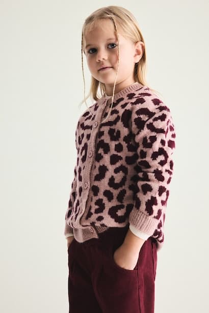Baby Girl Basic Leopard Print Crew Neck Knit Cardigan (4)