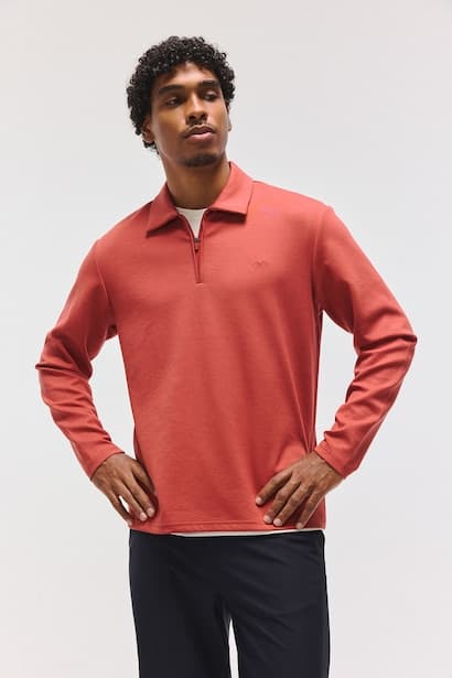 Standard Fit Basic Modal Long Sleeve Polo Collar Half-Zip Sweatshirt