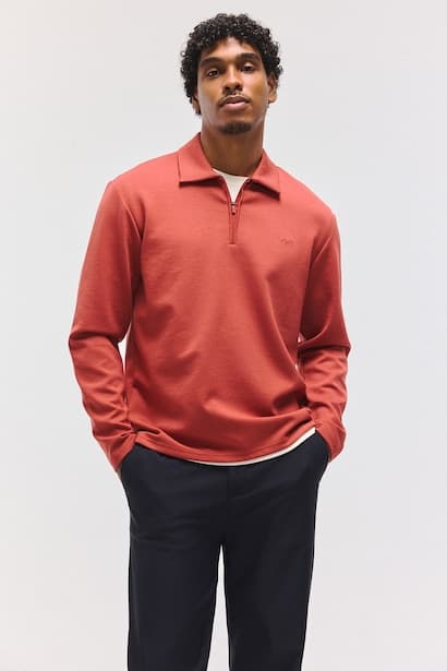 Standard Fit Basic Modal Long Sleeve Polo Collar Half-Zip Sweatshirt (٣)