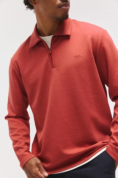 Standard Fit Basic Modal Long Sleeve Polo Collar Half-Zip Sweatshirt (٤)