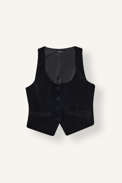 Buttoned Corduroy Vest U-Neck (4)