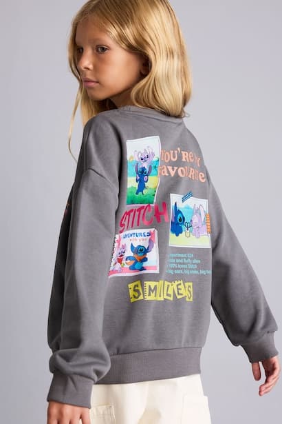 Girl Relaxed Fit Disney Lilo & Stitch Back Printed Crew Neck Sweatshirt