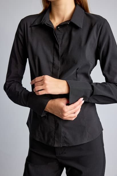 Slim Fit Shirt Collar Long Sleeve Shirt (٤)