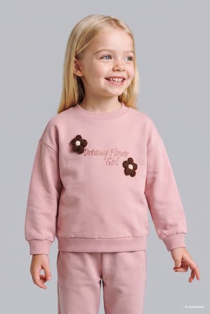 Baby Girl Regular Fit Floral Crew Neck Lined Sweatshirt