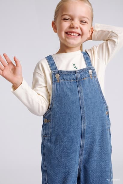 Baby Girl Buttons Denim Overall (٣)