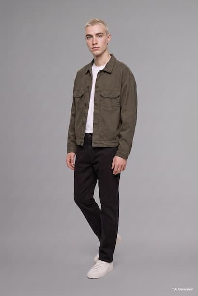 Relaxed Fit Polo Collar Jacket with Pockets Denim  Jacket