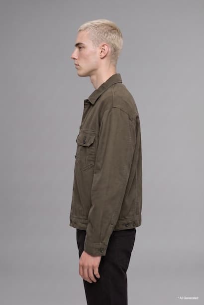Relaxed Fit Polo Collar Jacket with Pockets Denim  Jacket (٣)