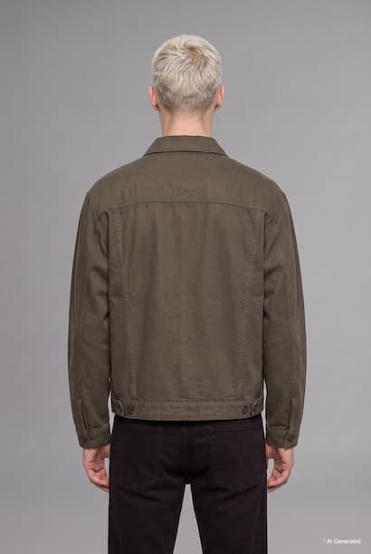 Relaxed Fit Polo Collar Jacket with Pockets Denim  Jacket (٤)