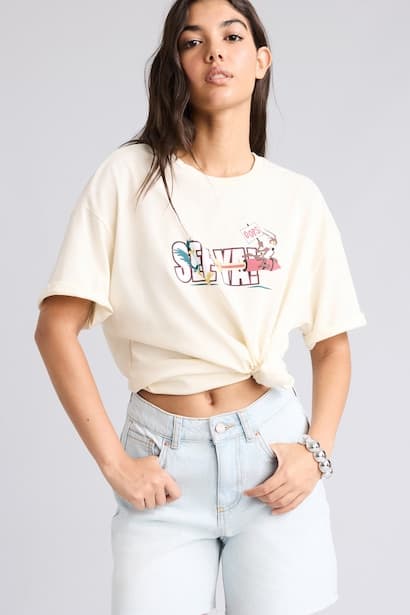 Oversize Fit 100% Cotton Looney Tunes Printed Crew Neck Short Sleeve T-Shirt