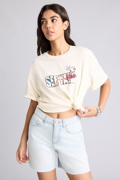 Oversize Fit 100% Cotton Looney Tunes Printed Crew Neck Short Sleeve T-Shirt (٣)