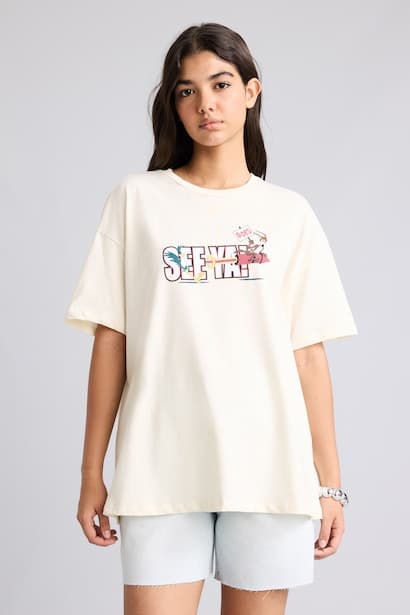 Oversize Fit 100% Cotton Looney Tunes Printed Crew Neck Short Sleeve T-Shirt (٤)