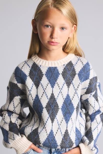 Girl Argyle Pattern Knit Pullover