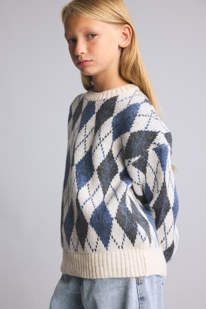 Girl Argyle Pattern Knit Pullover (3)