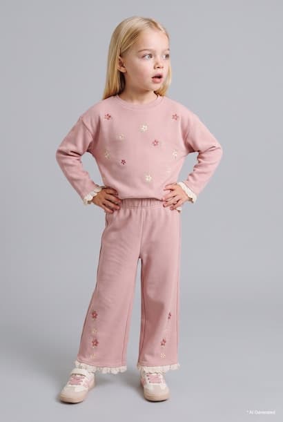 Baby Girl Floral Elastic Waist Wide Leg Sweatpants Trousers