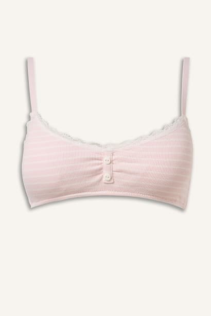 Striped Ribbed Bra with Removable Pads