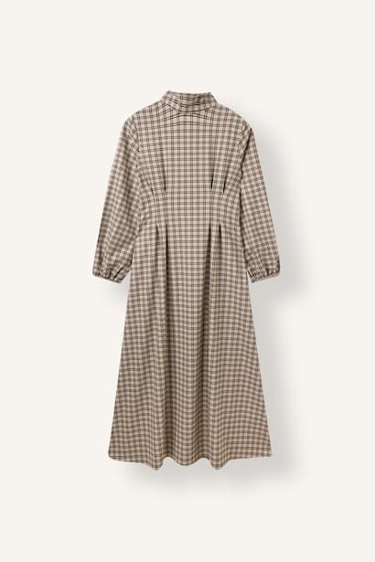 Fitted Patterned Long Sleeve Stand Collar Dress (4)