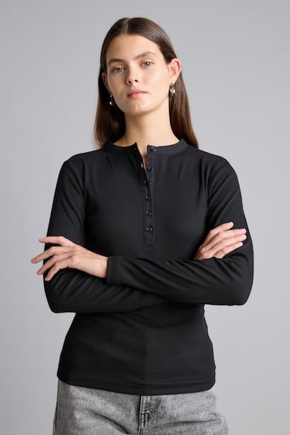 Fitted Basic Henley Neck Long Sleeve T-Shirt (3)