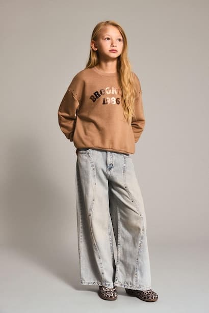 Girl 100% Cotton Barrel Fit Wide Leg Jeans