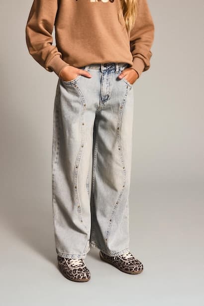 Girl 100% Cotton Barrel Fit Wide Leg Jeans (٣)
