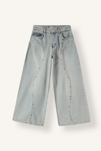 Girl 100% Cotton Barrel Fit Wide Leg Jeans (٤)