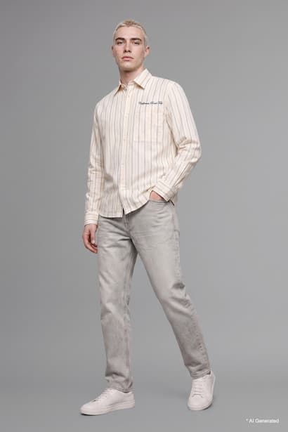 Boxy Fit Striped Cotton Long Sleeve Shirt