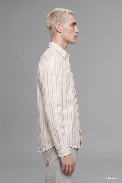 Boxy Fit Striped Cotton Long Sleeve Shirt (٣)