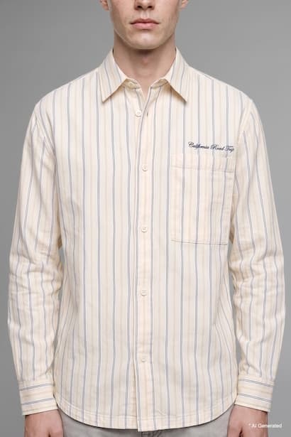 Boxy Fit Striped Cotton Long Sleeve Shirt (٤)