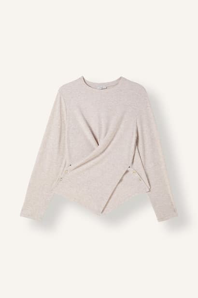 Regular Fit Asymmetric Ribbed Jersey Long Sleeve T-Shirt with Cross-Over Detail (3)