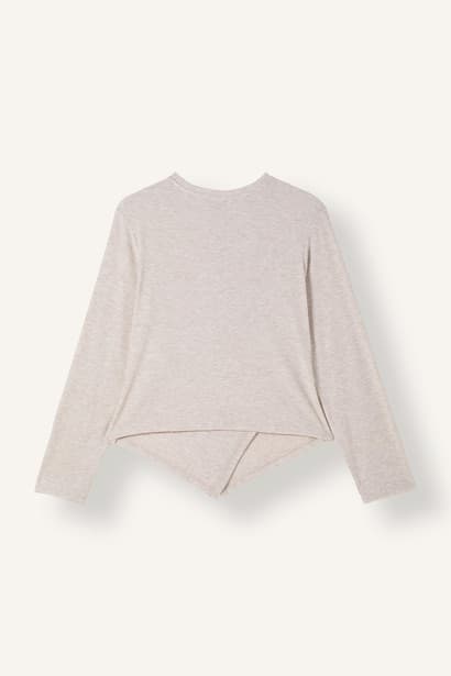 Regular Fit Asymmetric Ribbed Jersey Long Sleeve T-Shirt with Cross-Over Detail (4)