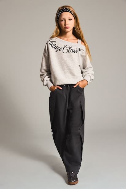 Girl 100% Cotton Wide Leg Gabardine Trousers (٣)