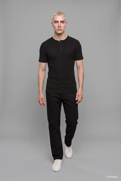Slim Fit Basic Waffle Henley Neck Short Sleeve T-Shirt