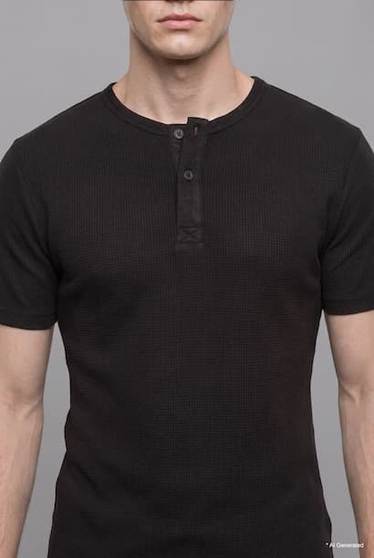 Slim Fit Basic Waffle Henley Neck Short Sleeve T-Shirt (4)