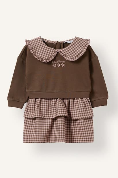 Baby Girl Long Sleeve Peter Pan Collar Checked Dress