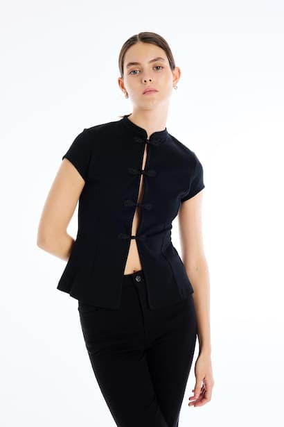 Slim Fit Basic Short Sleeve High Neck Blouse