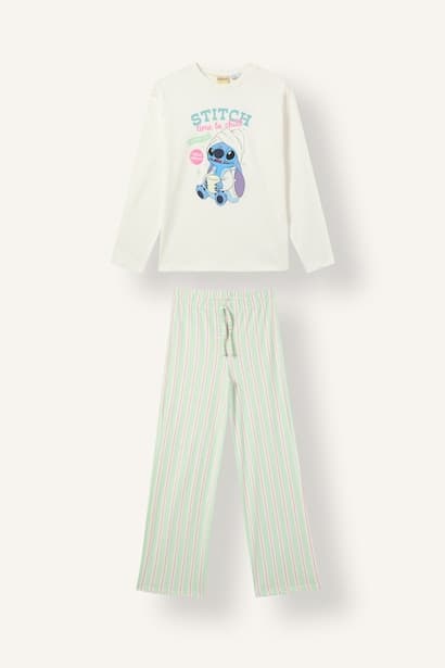 Girl 100% Cotton Disney Lilo & Stitch Printed Striped 2-Piece Pajama Set Homewear