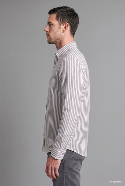 Regular Fit Striped Cotton Long Sleeve Shirt (٣)