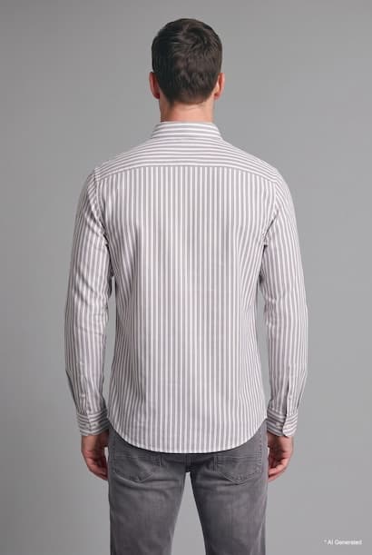 Regular Fit Striped Cotton Long Sleeve Shirt (٤)