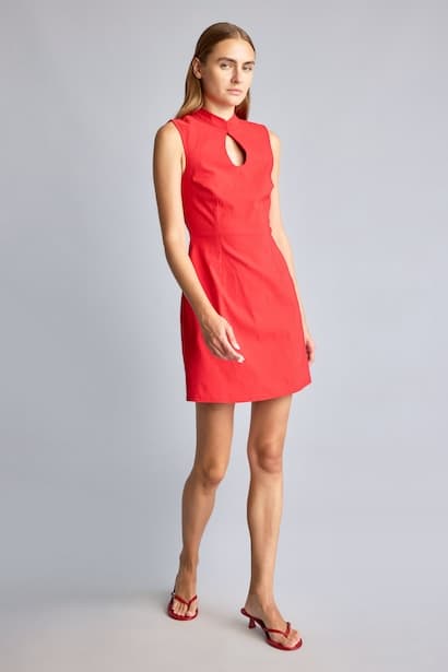 Crew Neck Bengalin Sleeveless Mini Dress