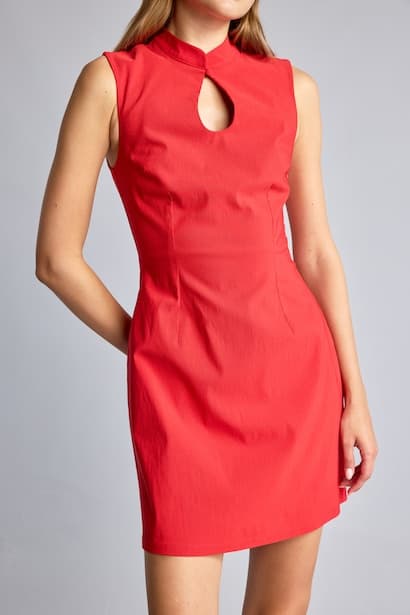Crew Neck Bengalin Sleeveless Mini Dress (٤)