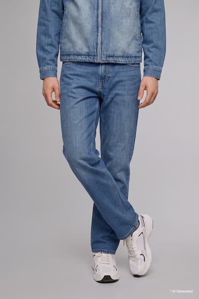Straight Fit Normal Waist Straight Leg Jeans Denims (٣)